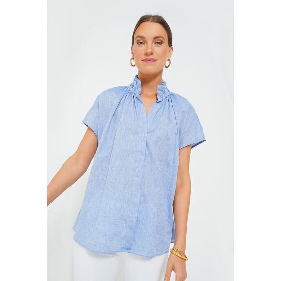 Pomander Place Tops - POMANDER PLACE Chambray Rae Blouse Size L NWT Retail $98 Tuckernuck